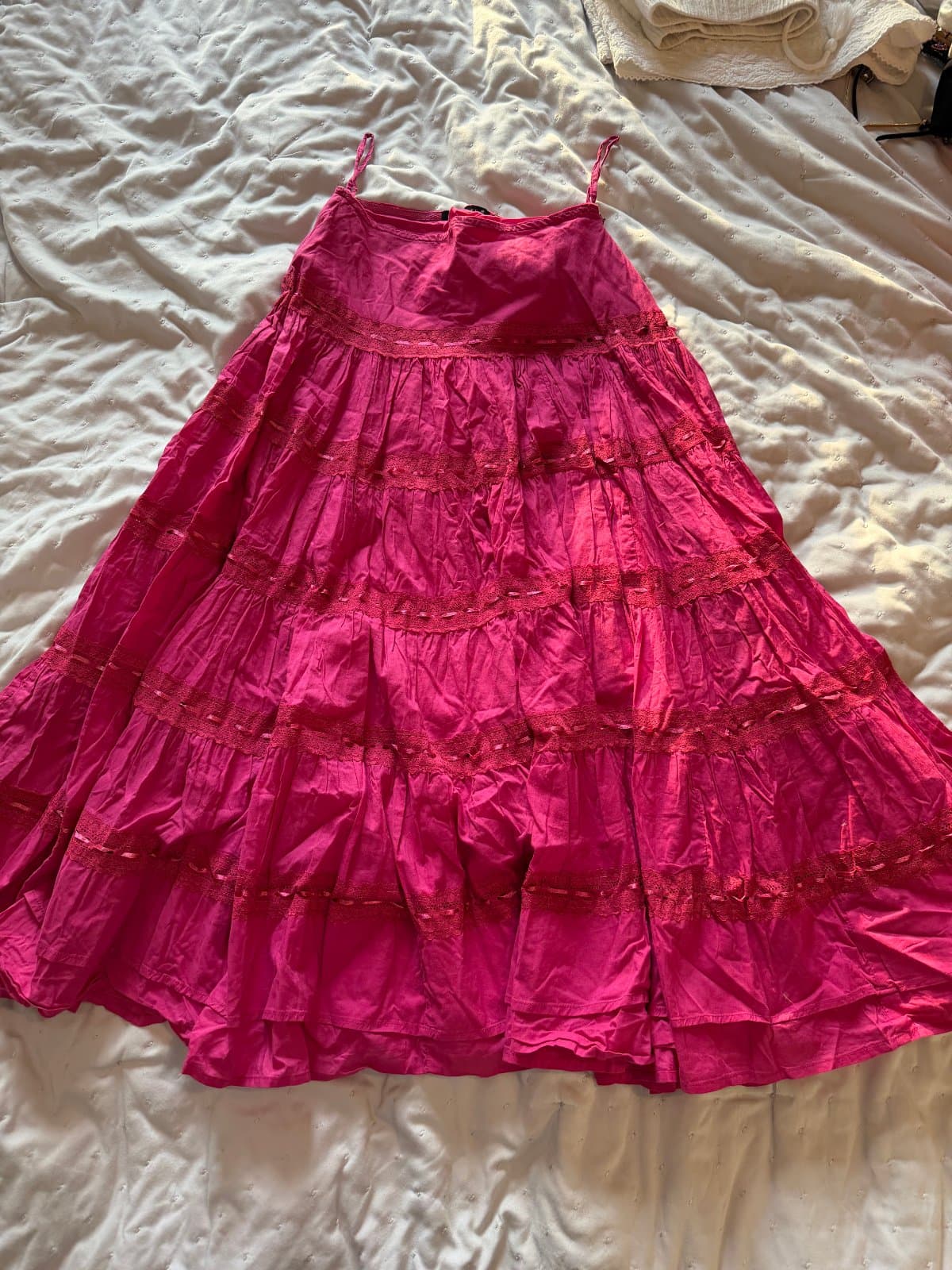 Vintage Anitsa Paris Hot Pink Tiered Boho Maxi Skirt – Size S thumbnail 3