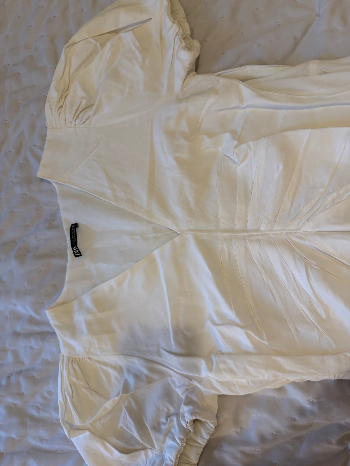 Zara White Ruched Puff Sleeve Maxi Dress 🤍 thumbnail 4
