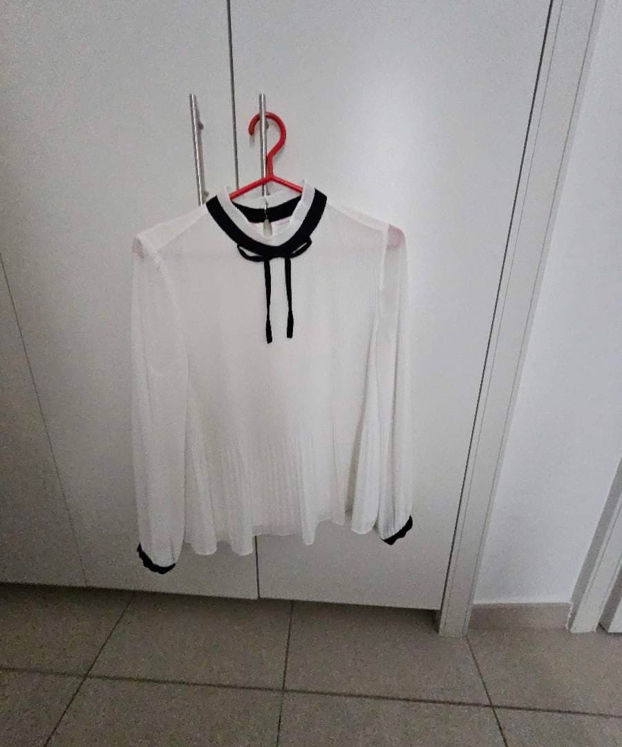 White Pleated Tie Blouse