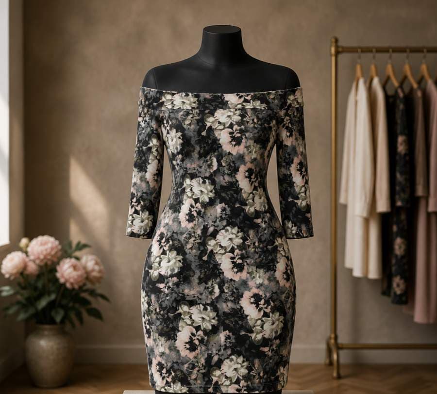 Floral Off-Shoulder Fitted Dress - image 1