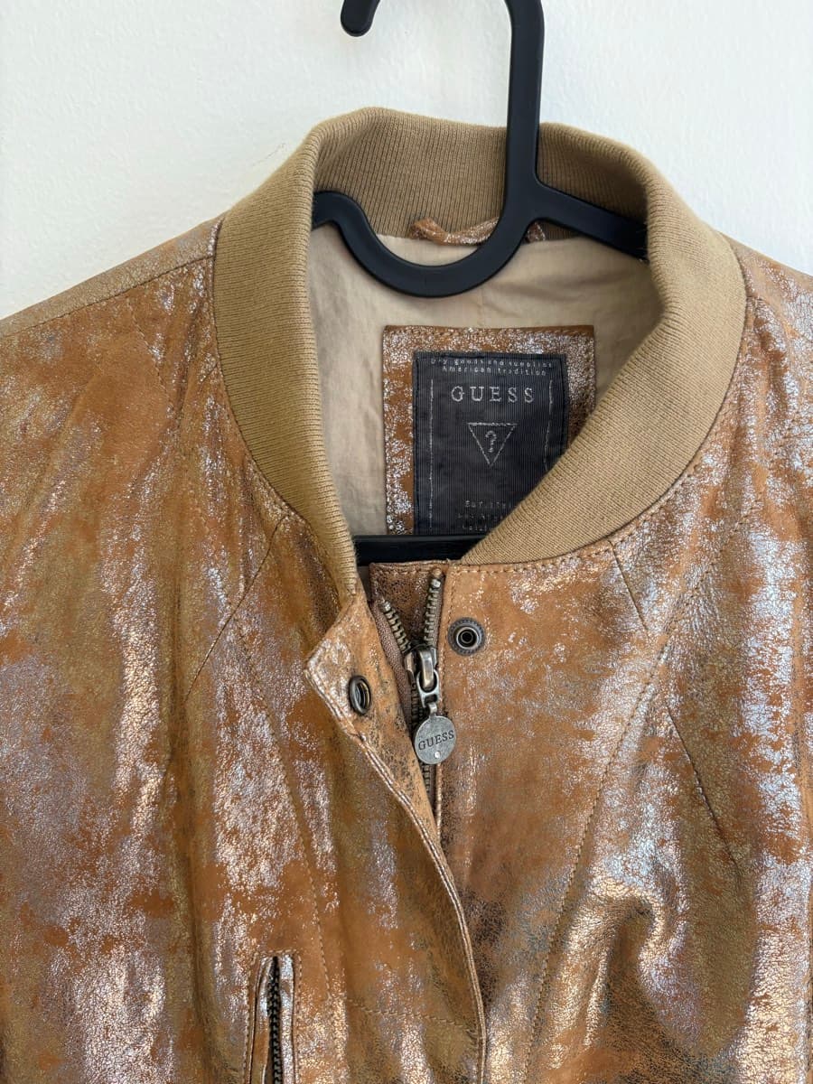Guess Metallic Bronze Leather Jacket thumbnail 6