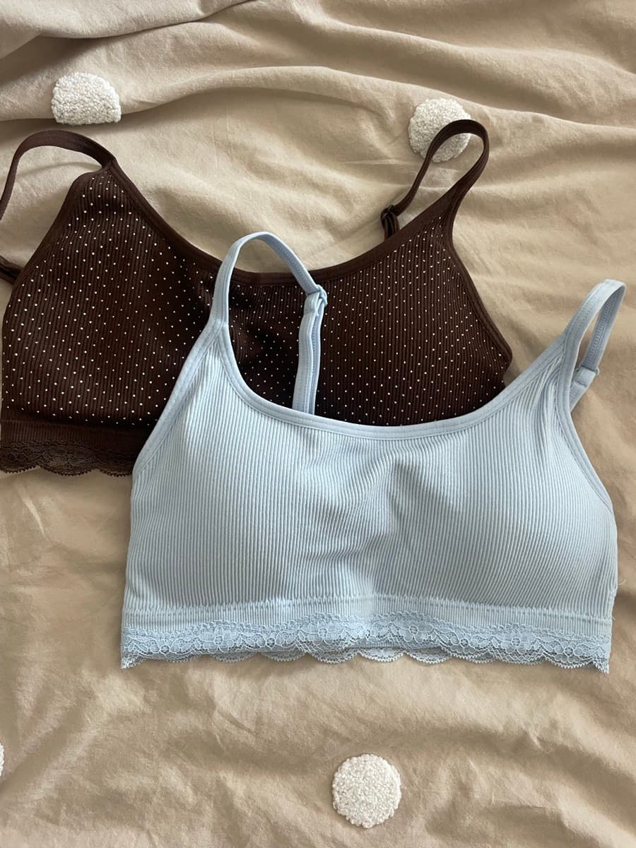 Ribbed Bralettes with Lace Trim