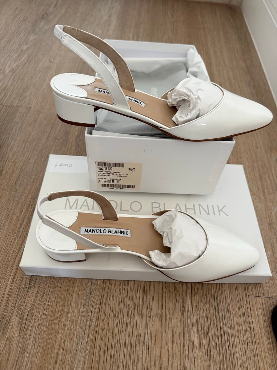 Manolo Blahnik White Patent Leather Pumps