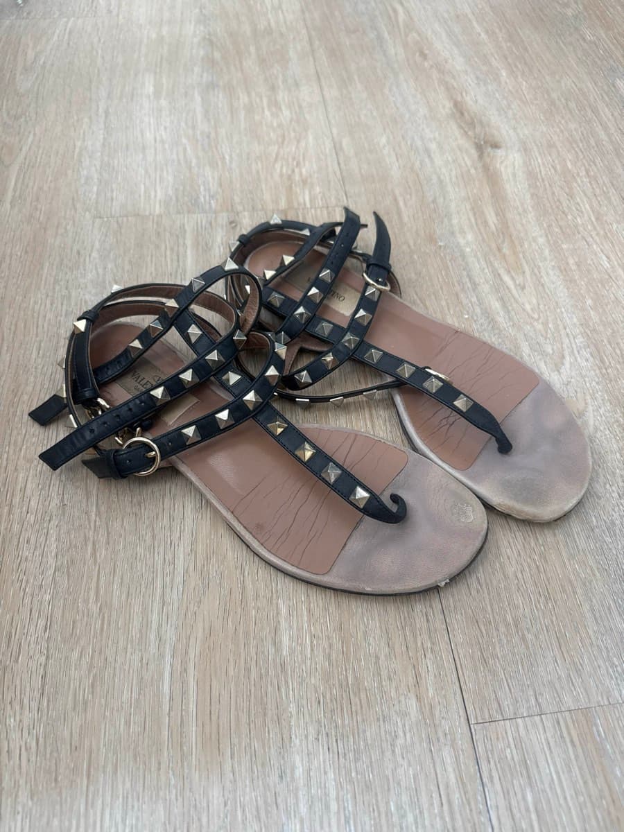 Valentino Black Studded Flat Sandals thumbnail 2