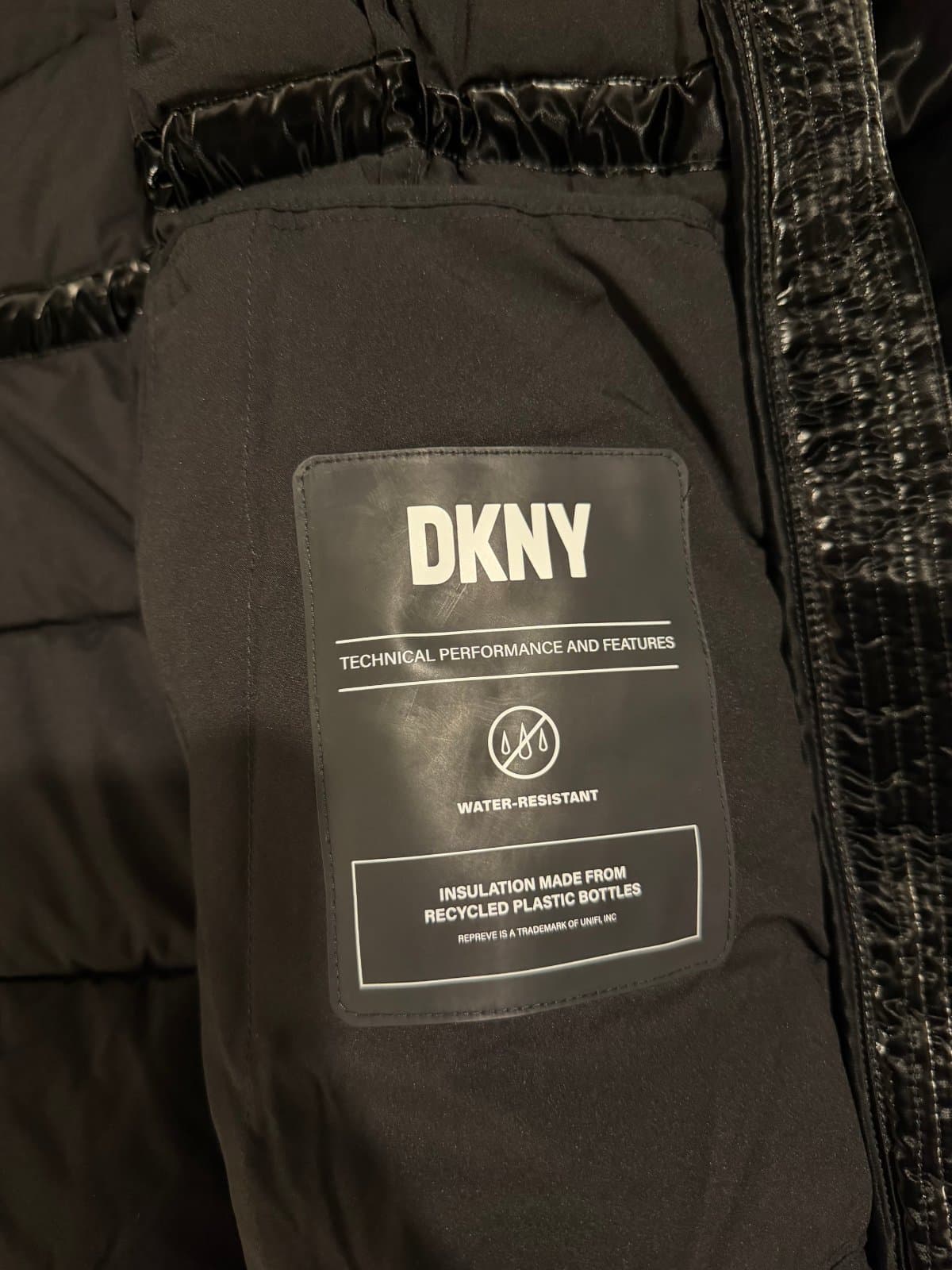 DKNY Black High-Shine Hooded Puffer Coat – Water Resistant – XL thumbnail 7