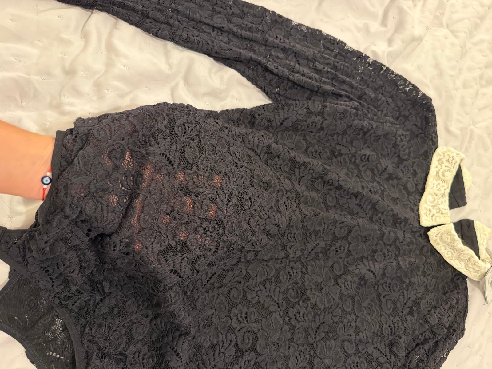 Arefeva Black Lace Bodysuit with White Collar – Size L 🖤🤍 thumbnail 3