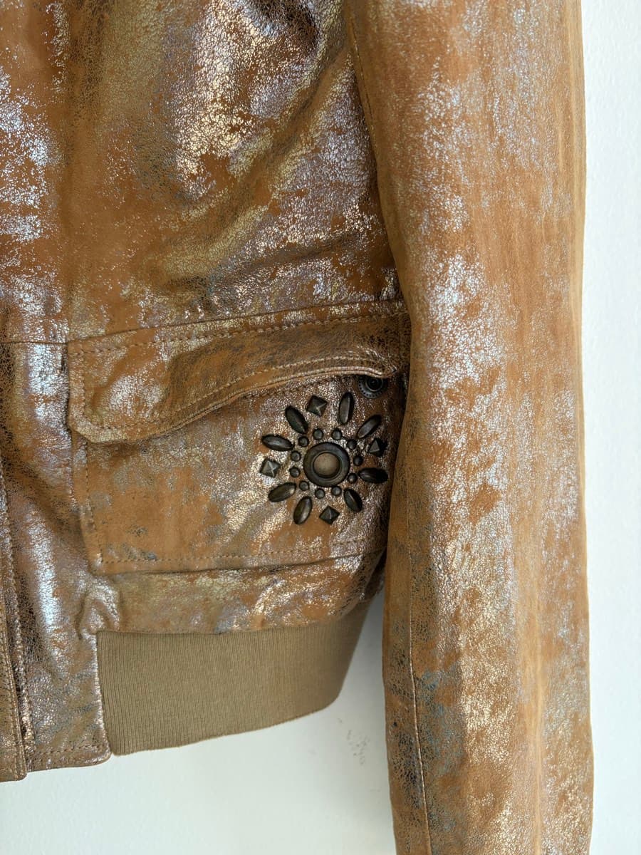 Guess Metallic Bronze Leather Jacket thumbnail 5