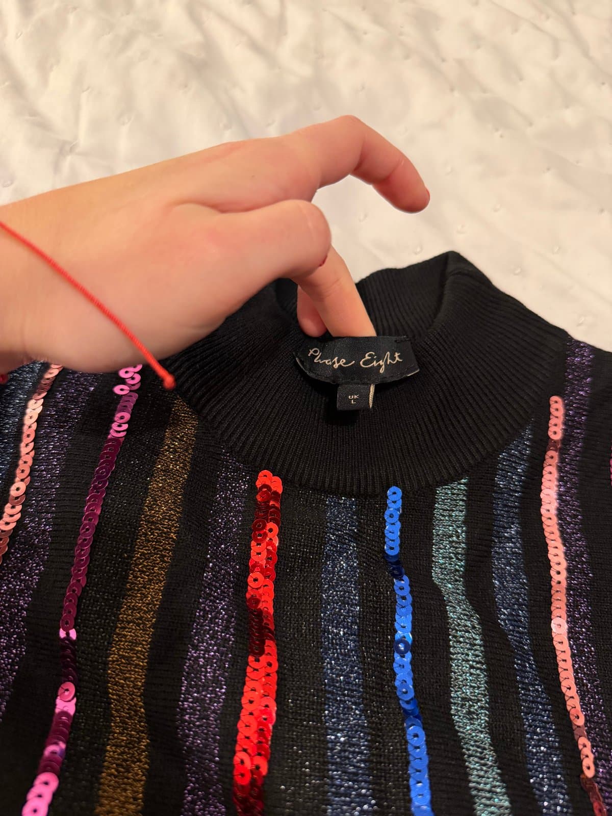 PHASE EIGHT Multicoloured Sequin Stripe Midi Dress – Size L thumbnail 4