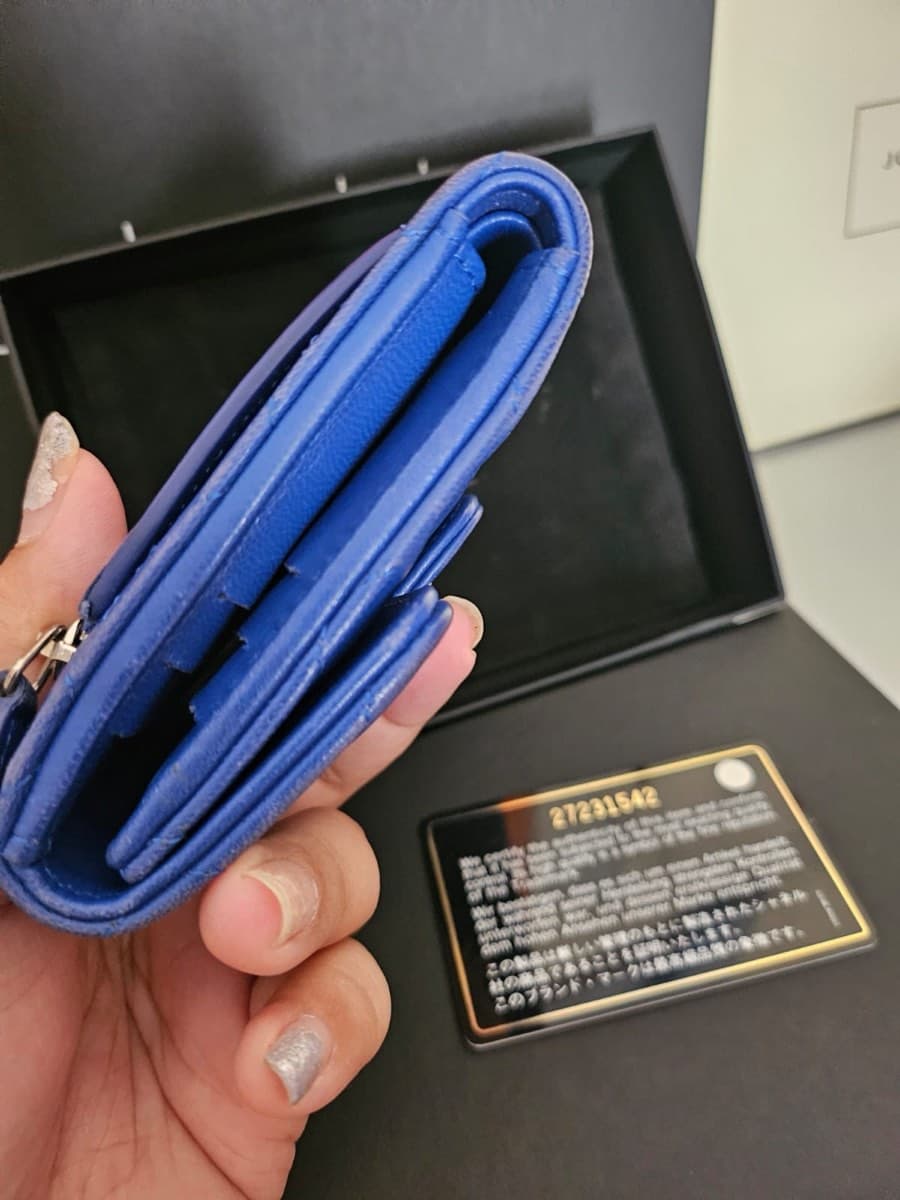 Chanel Quilted Lambskin Blue Trifold Wallet thumbnail 8