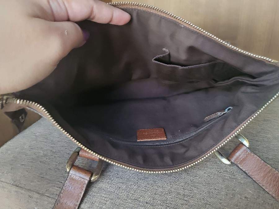 Gucci Navy Blue/Brown Monogram Denim and Leather Tote thumbnail 8