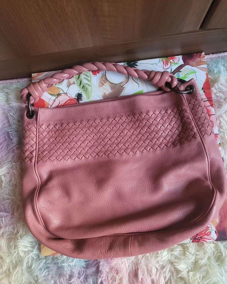 Bottega Veneta Pink Woven Leather Hobo Bag