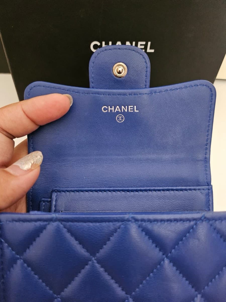 Chanel Quilted Lambskin Blue Trifold Wallet thumbnail 2