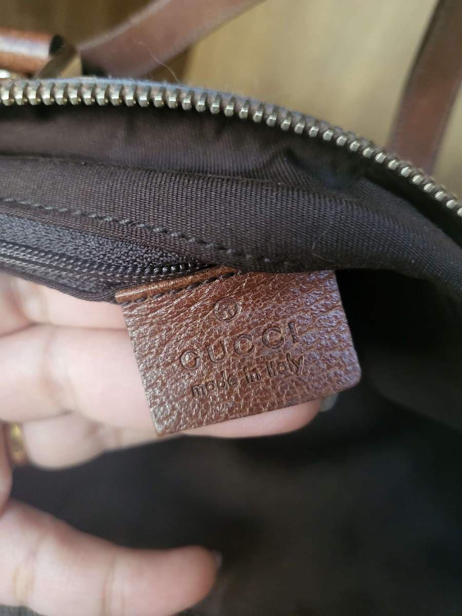 Gucci Navy Blue/Brown Monogram Denim and Leather Tote thumbnail 9