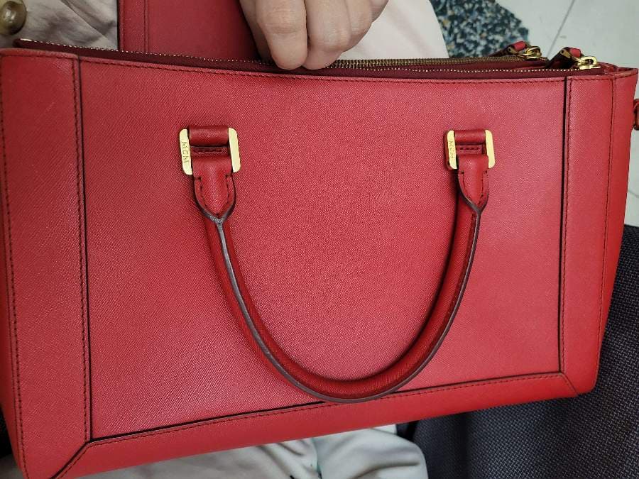 MCM Red Leather Satchel and Wallet Combo thumbnail 3