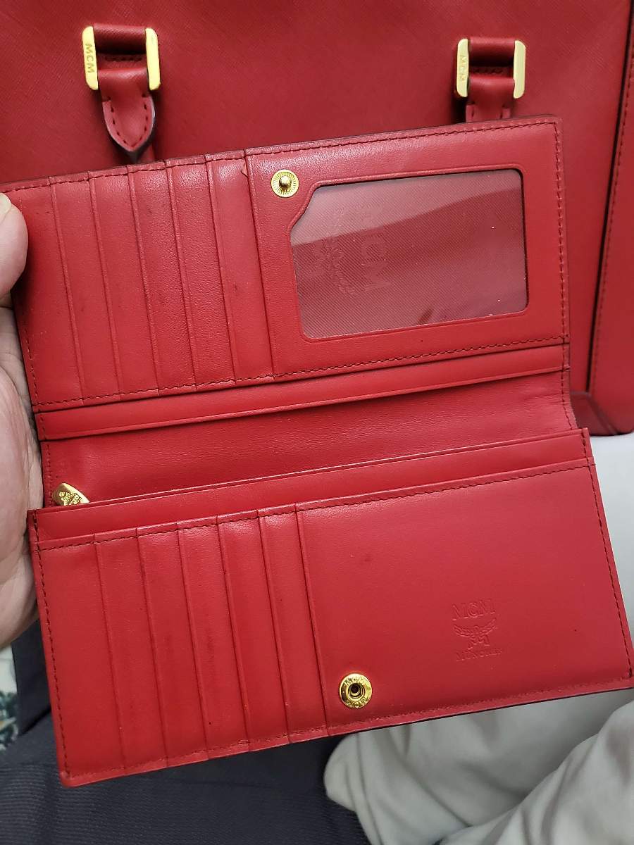 MCM Red Leather Satchel and Wallet Combo thumbnail 9