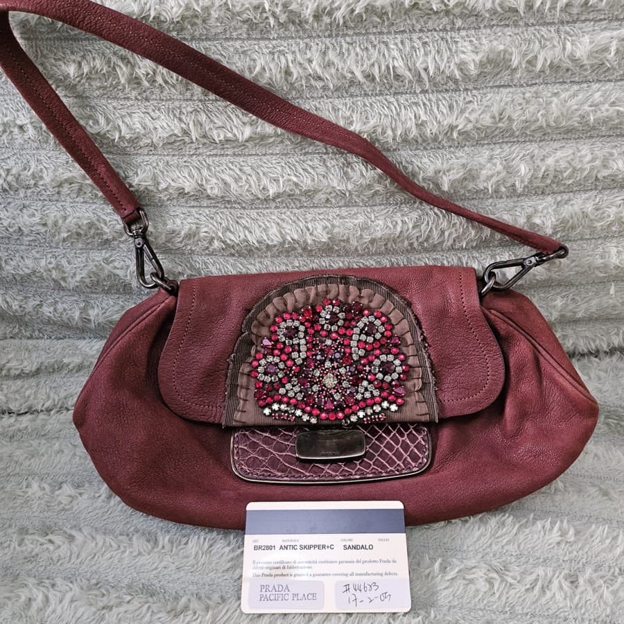 Prada Embellished Leather Shoulder Bag