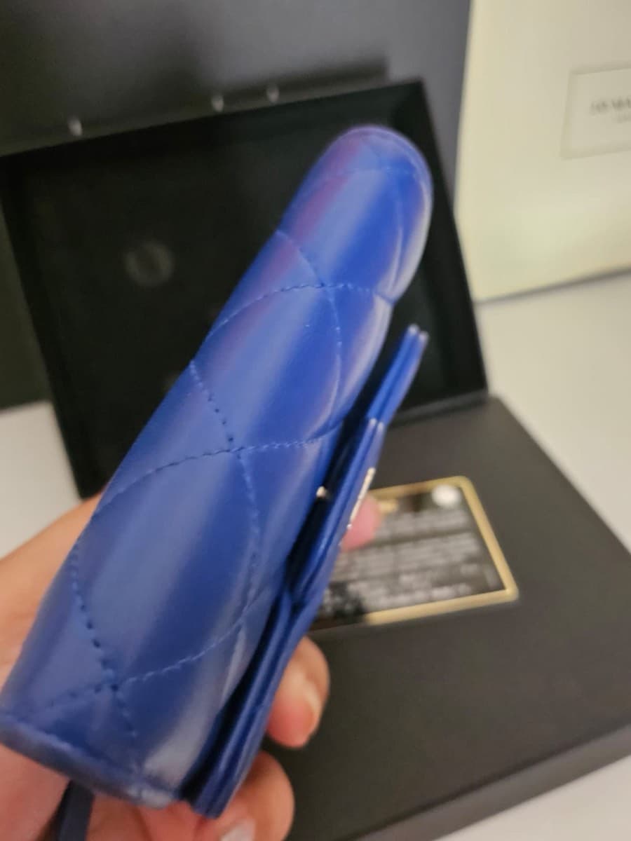 Chanel Quilted Lambskin Blue Trifold Wallet thumbnail 9
