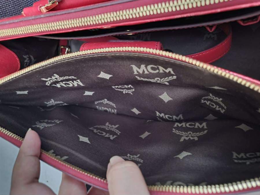 MCM Red Leather Satchel and Wallet Combo thumbnail 8