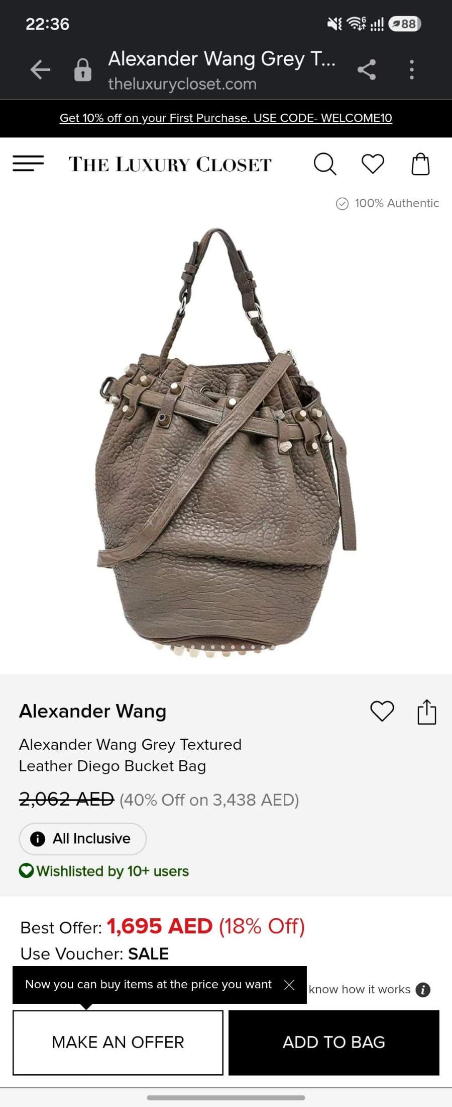 Alexander Wang Studded Brown Leather Bucket Bag thumbnail 10