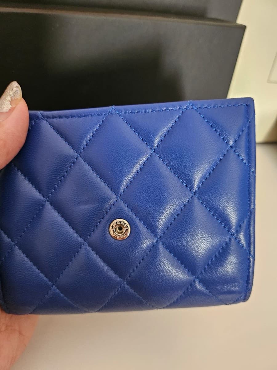 Chanel Quilted Lambskin Blue Trifold Wallet thumbnail 3