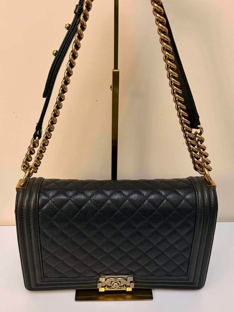 Chanel Dark Blue Quilted Caviar Boy Bag