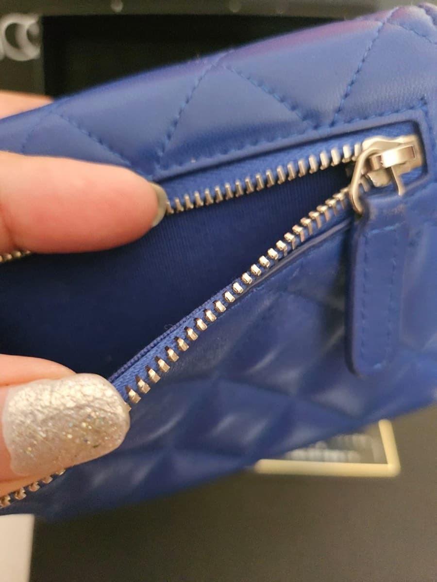 Chanel Quilted Lambskin Blue Trifold Wallet thumbnail 10