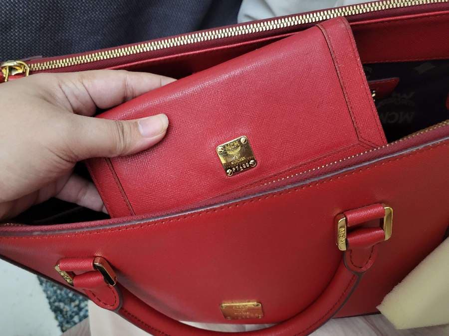 MCM Red Leather Satchel and Wallet Combo thumbnail 2