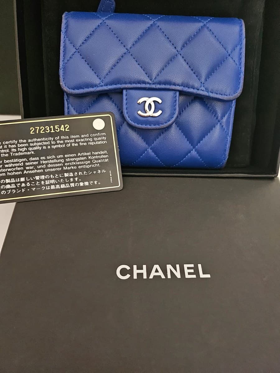 Chanel Quilted Lambskin Blue Trifold Wallet