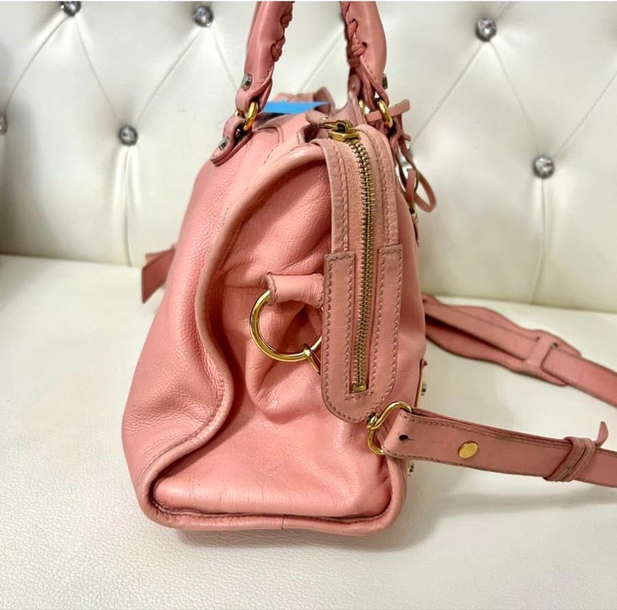 Balenciaga Pink Leather Metal Plate City Handbag thumbnail 3