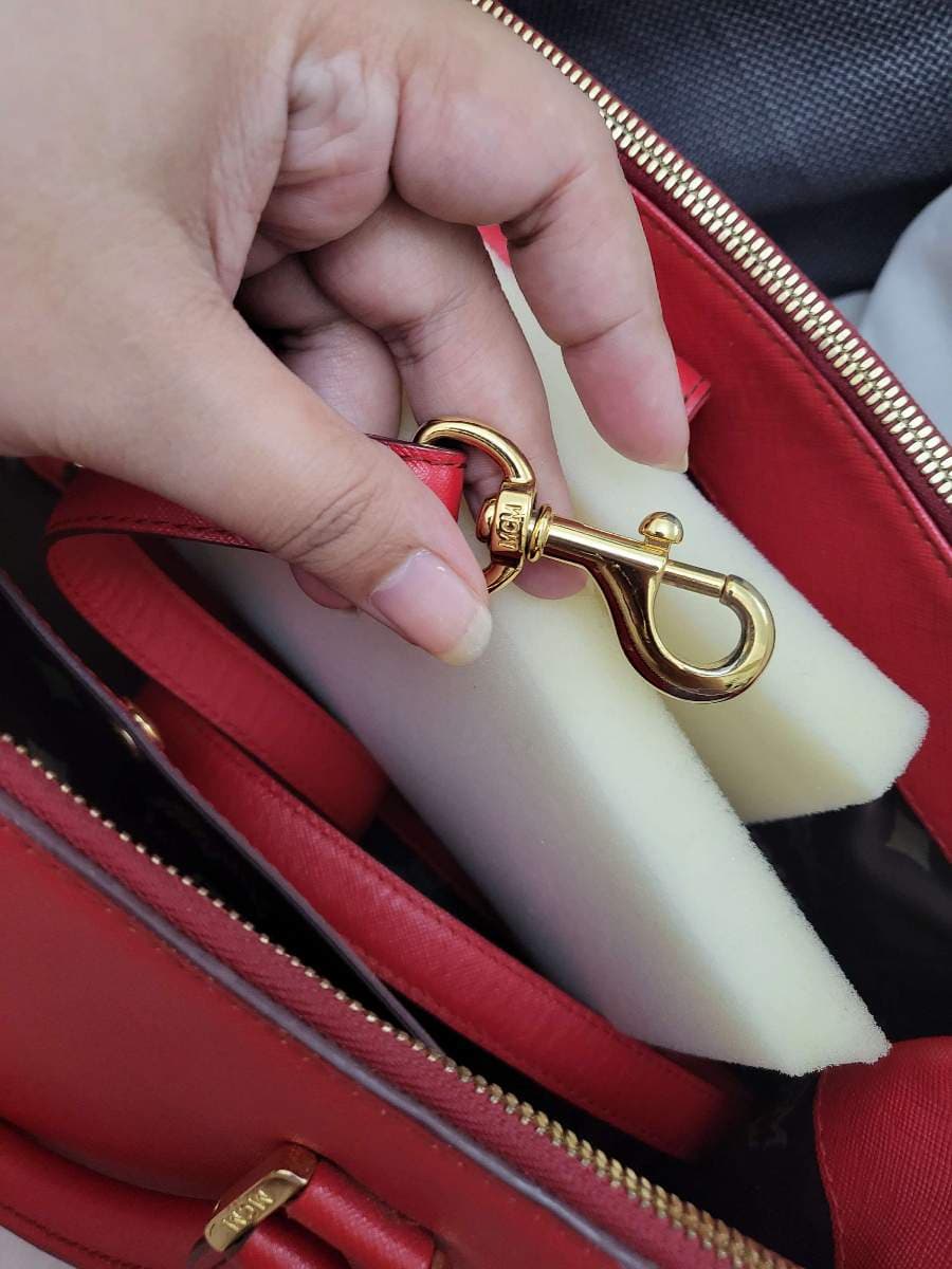 MCM Red Leather Satchel and Wallet Combo thumbnail 4