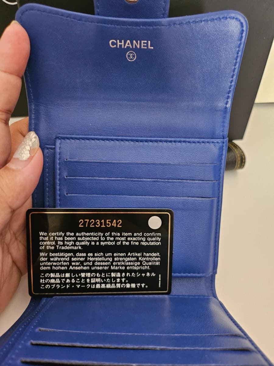 Chanel Quilted Lambskin Blue Trifold Wallet thumbnail 6