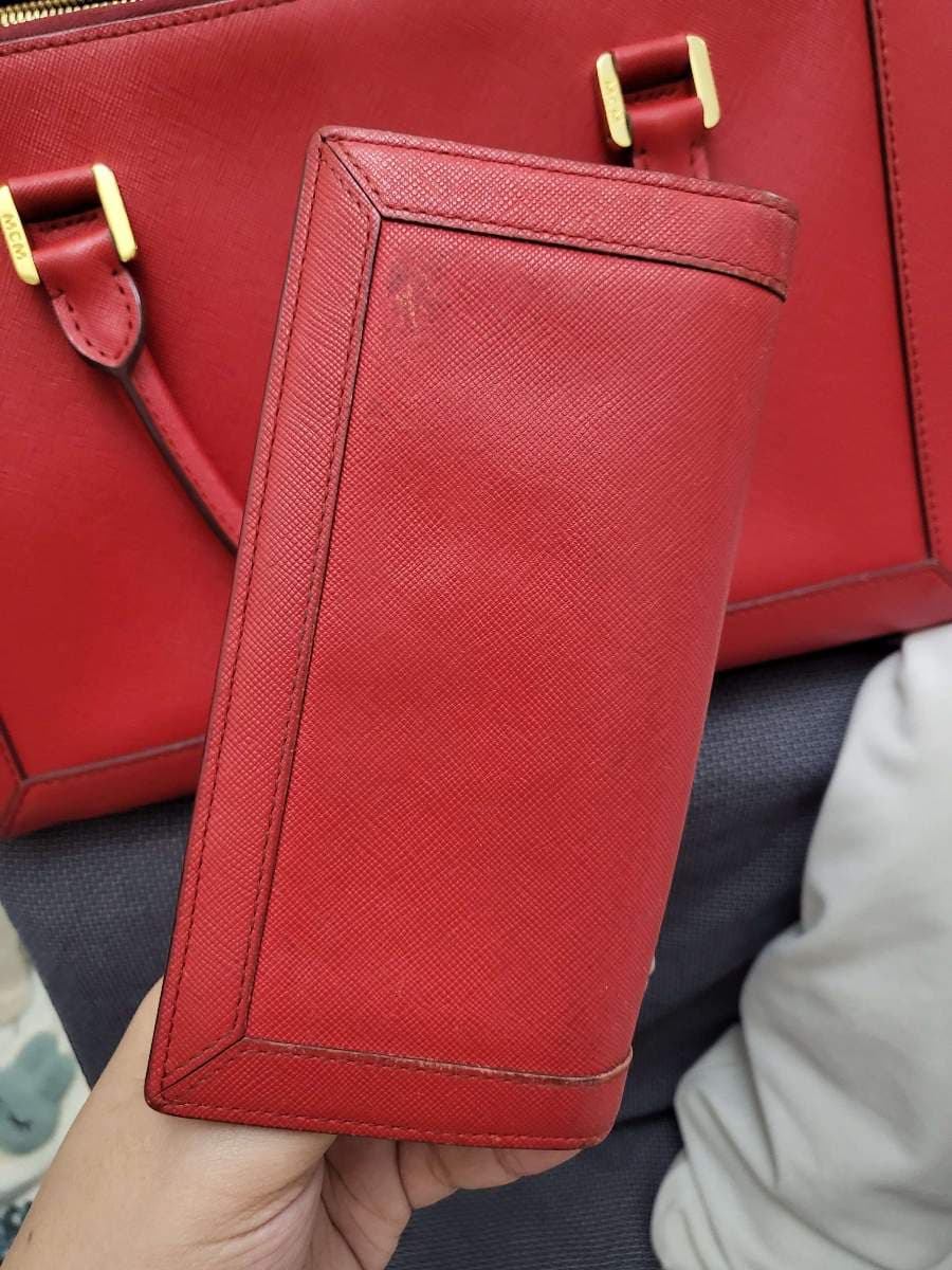 MCM Red Leather Satchel and Wallet Combo thumbnail 6