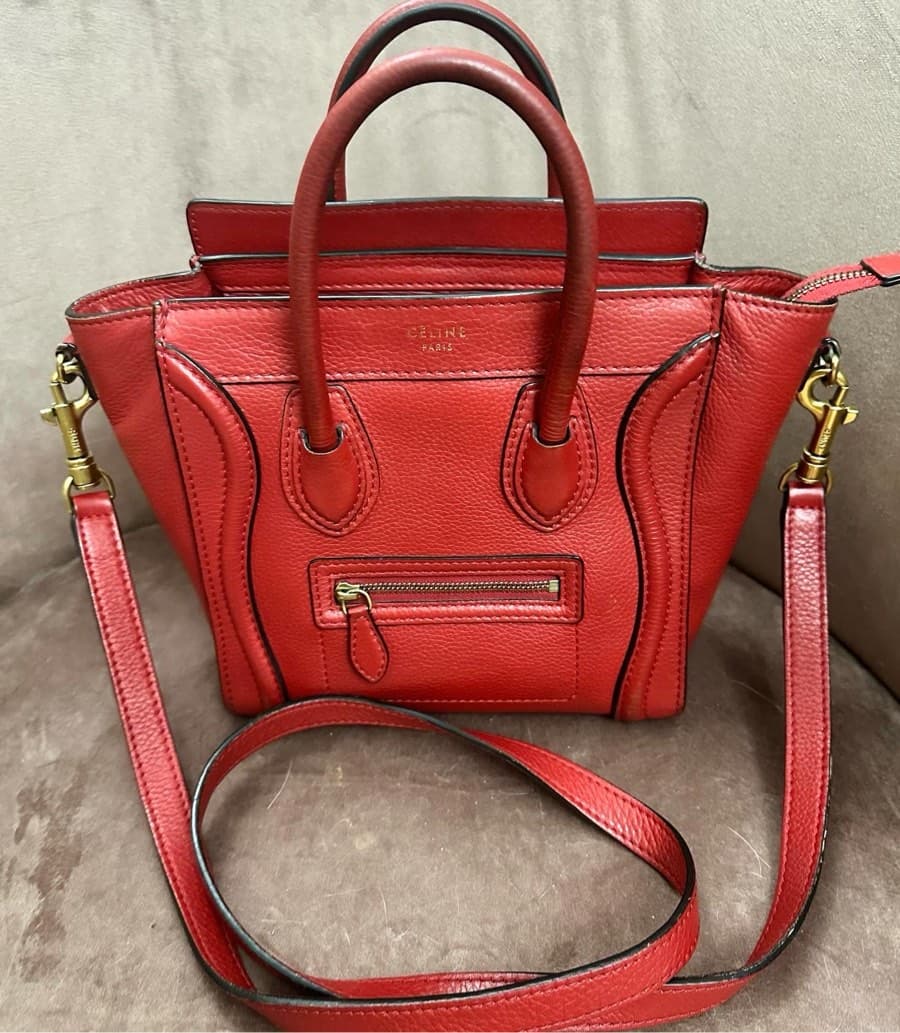 Celine Red Leather Luggage Handbag