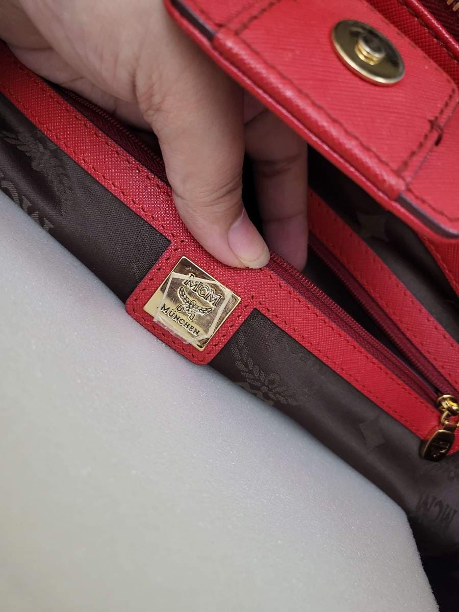 MCM Red Leather Satchel and Wallet Combo thumbnail 10