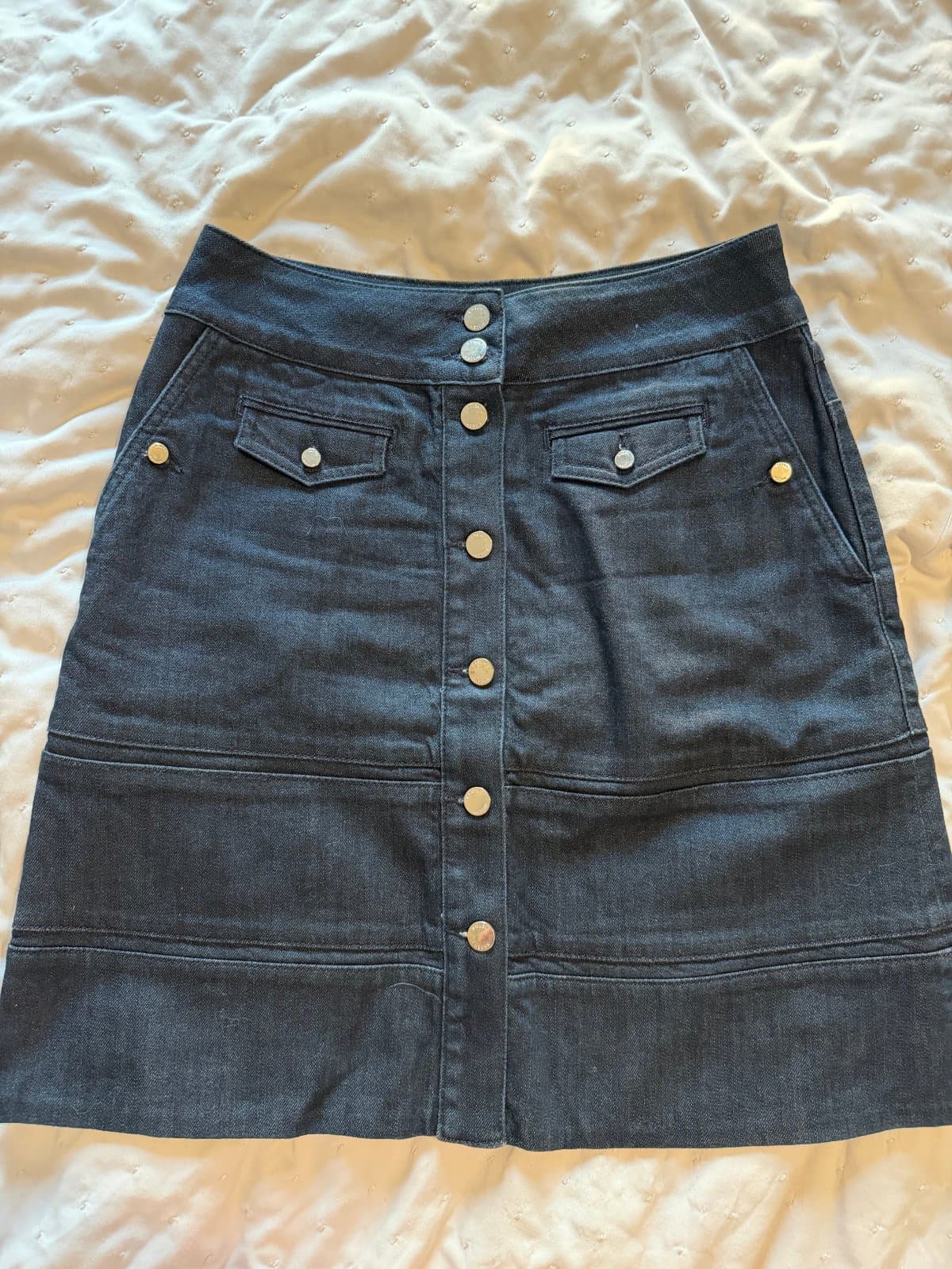 Karen Millen Dark Denim Button-Front A-Line Skirt – UK 10 - image 1