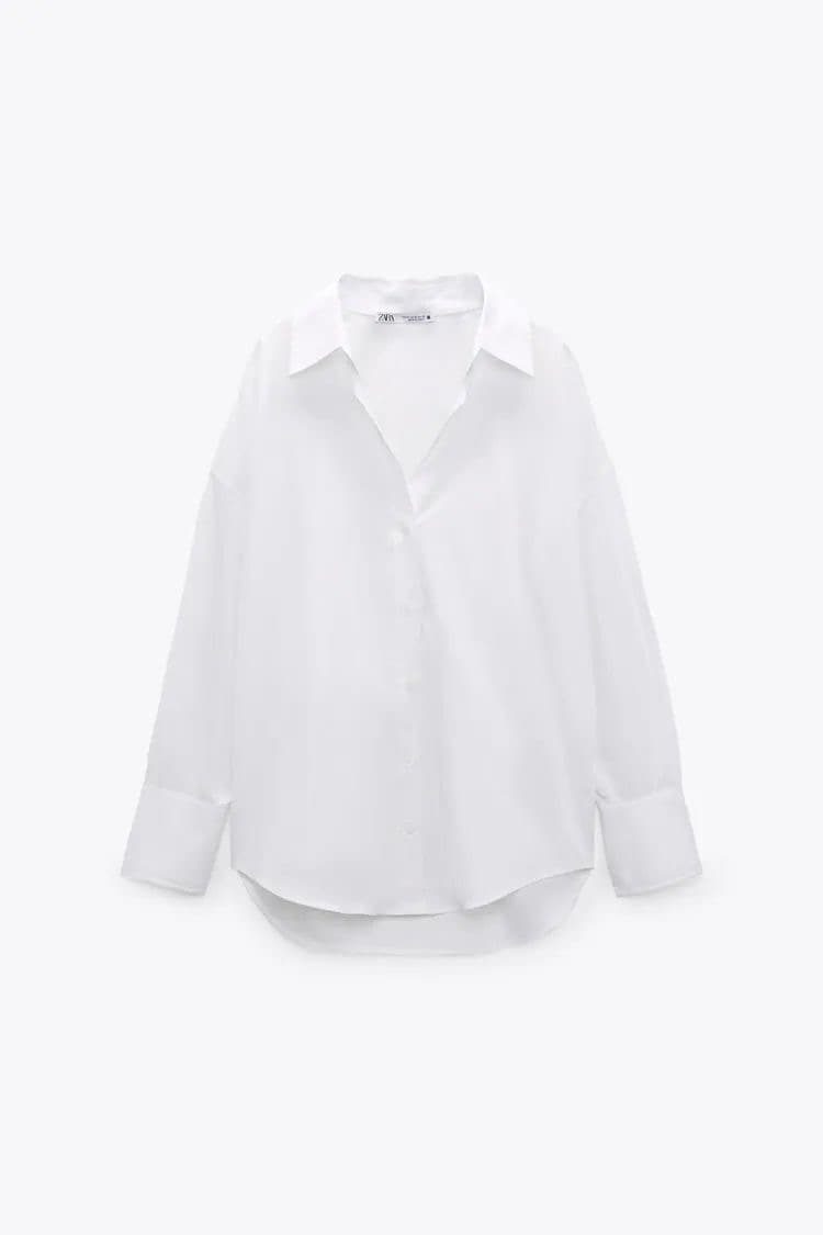 Zara White Button-Up Collared Shirt