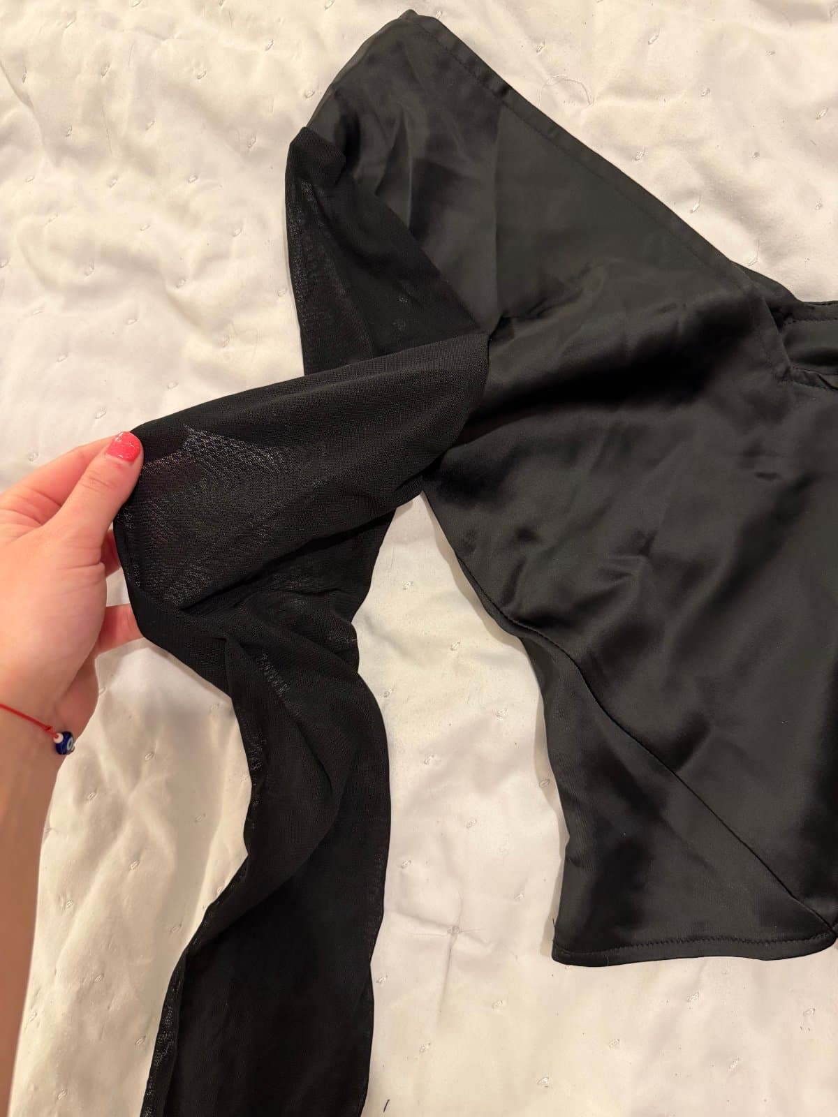 Missguided Black Satin Corset Top with Sheer Sleeves – Size 12 🖤 thumbnail 4