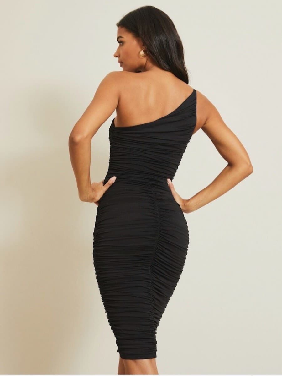 Black Ruched One-Shoulder Dress thumbnail 2