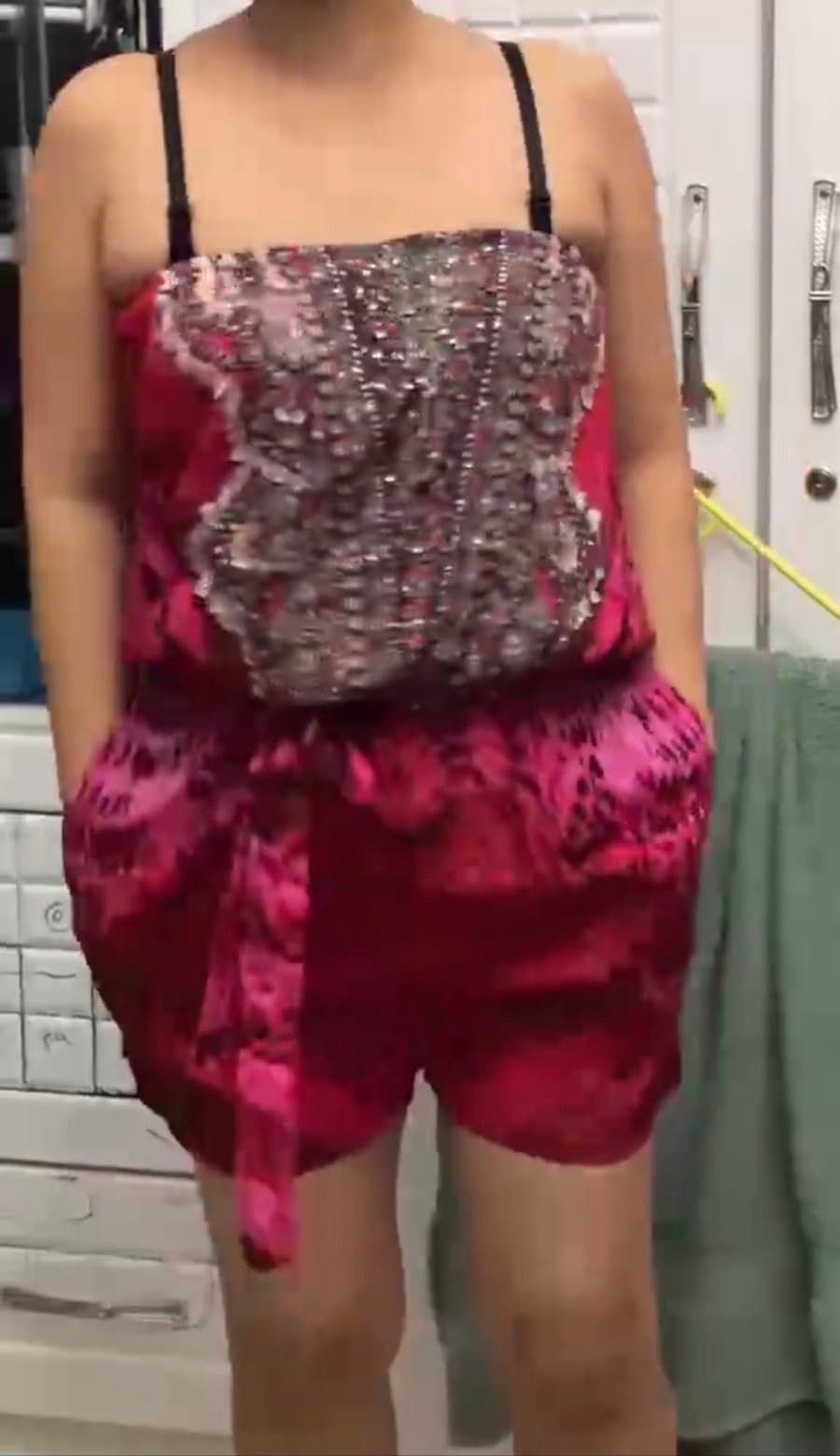 Embellished Pink Strapless Romper