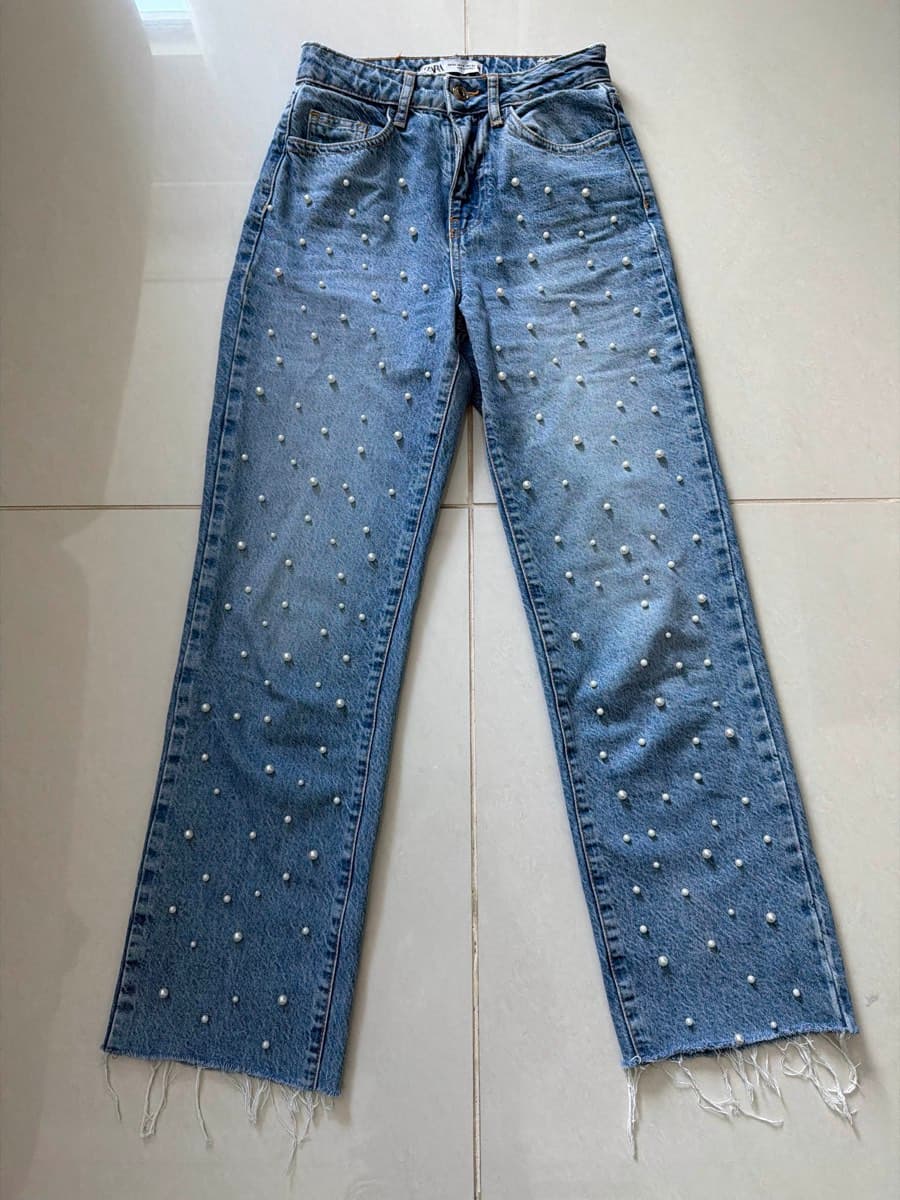Zara Pearl Embellished Jeans