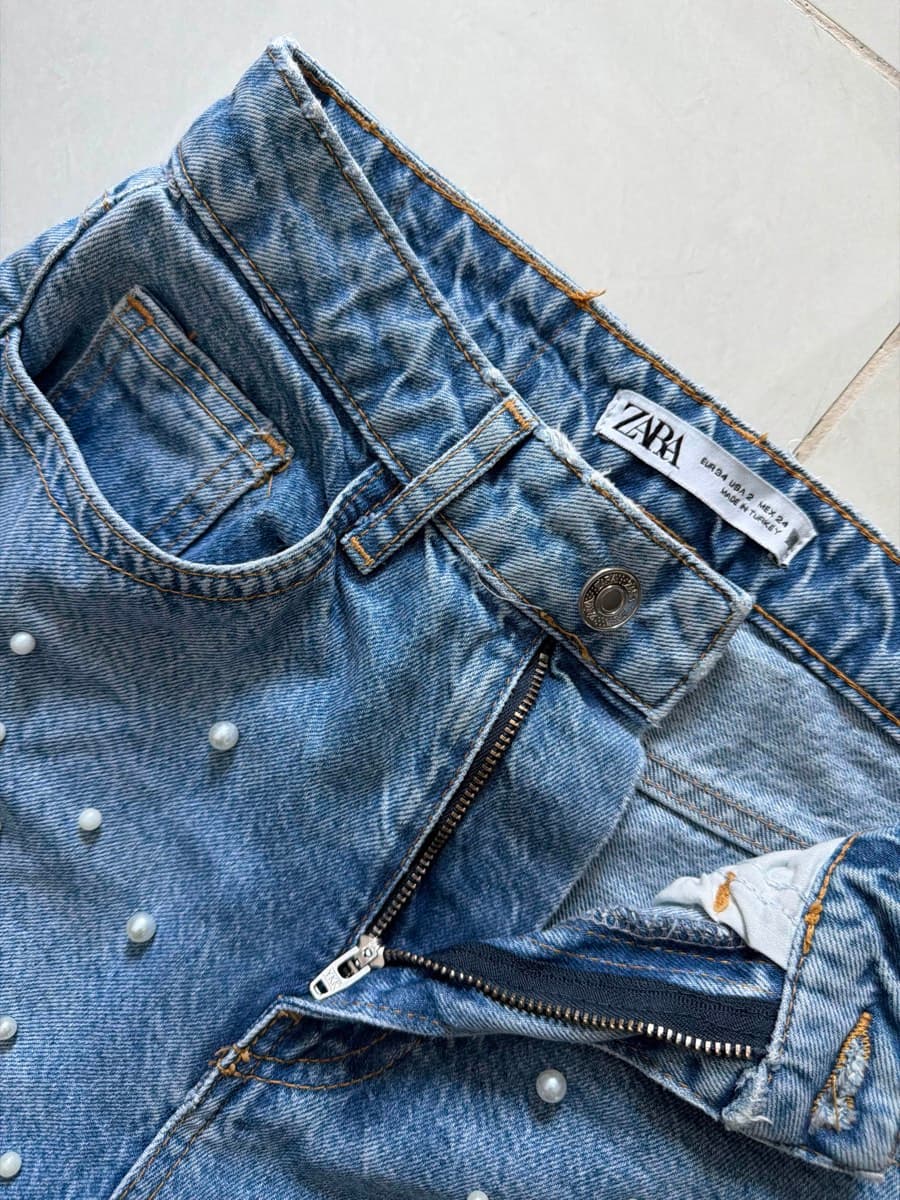Zara Pearl Embellished Jeans thumbnail 4
