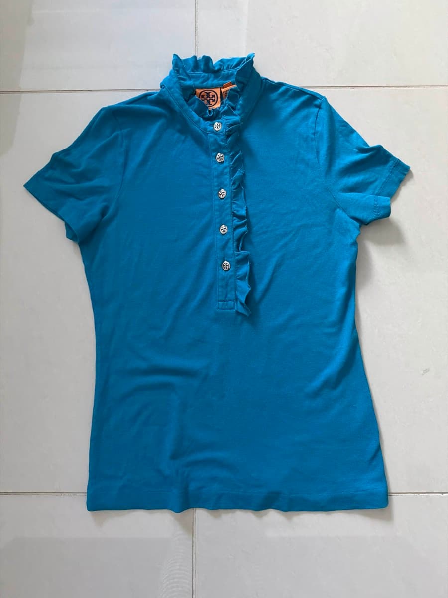 Tory Burch Ruffled Polo Top(blue)