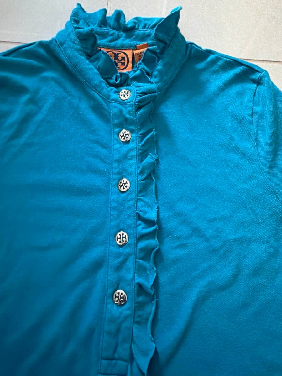 Tory Burch Ruffled Polo Top(blue) thumbnail 2