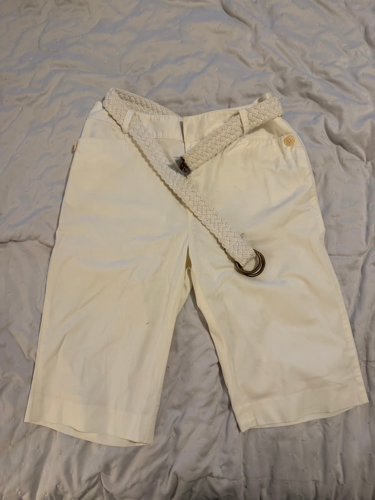 Lauren Ralph Lauren White Bermuda Shorts with Woven Belt – Size 4 thumbnail 3