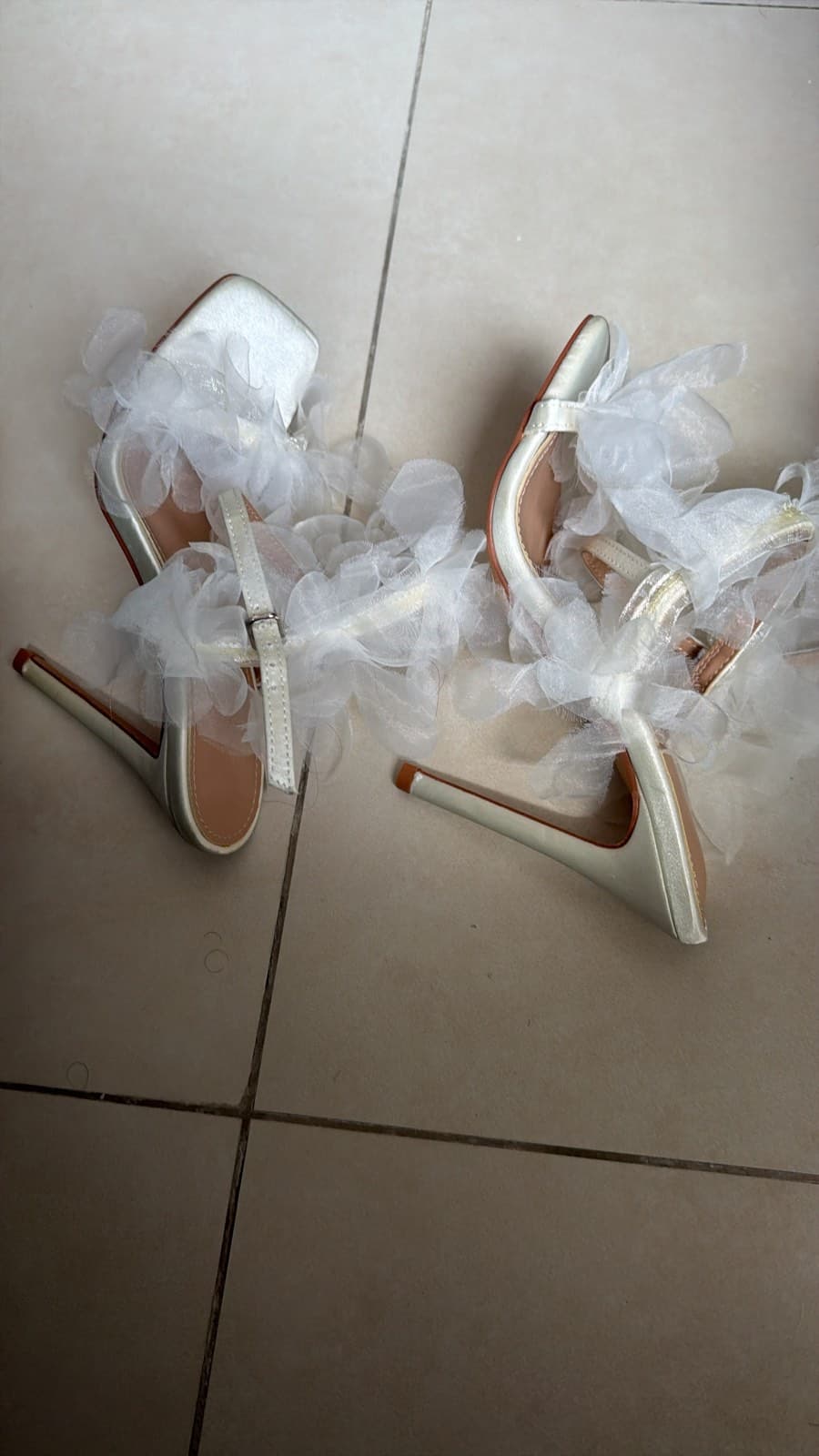 White Ruffle Block Heels thumbnail 2