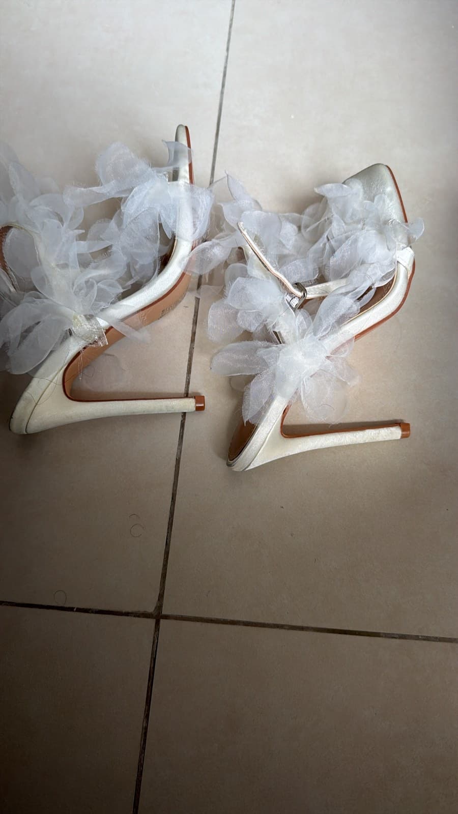 White Ruffle Block Heels thumbnail 4
