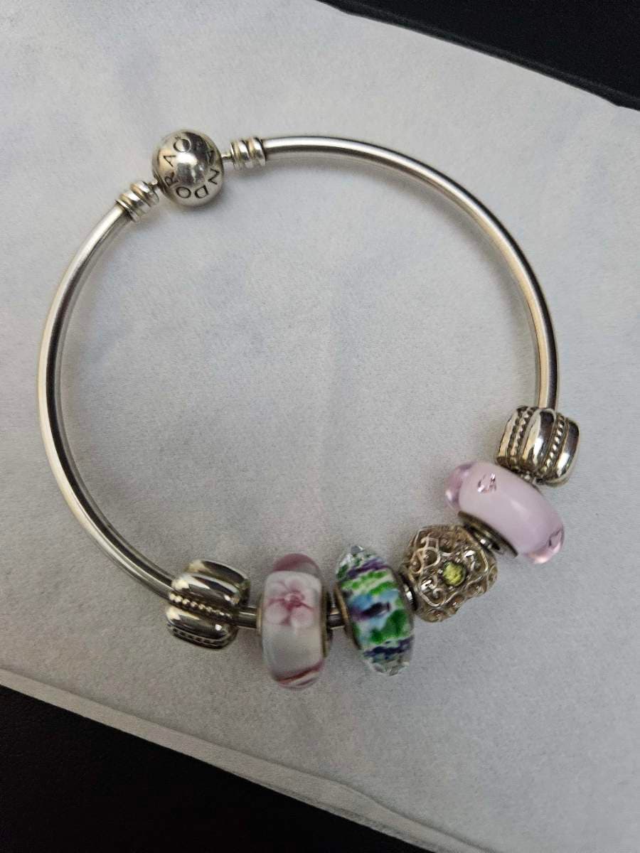 Preloved Original Pandora Bangle with 6 Charms thumbnail 3