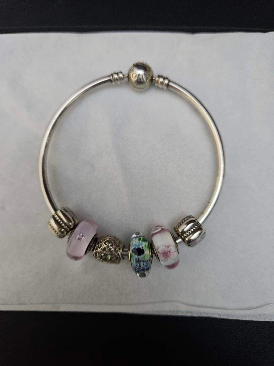 Preloved Original Pandora Bangle with 6 Charms thumbnail 5