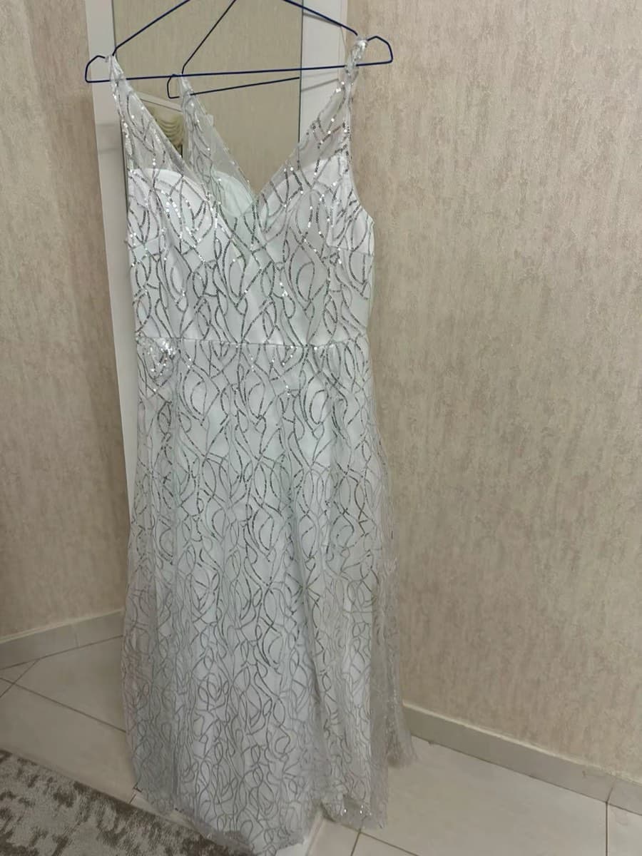 White Sequin Embellished Gown