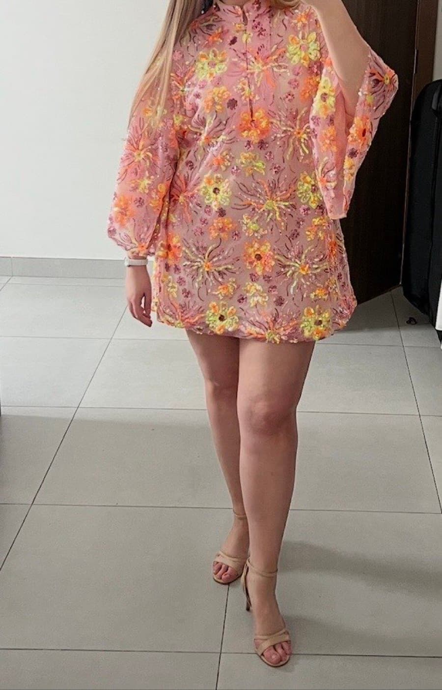 Pink Sequin Floral cocktail dress thumbnail 2